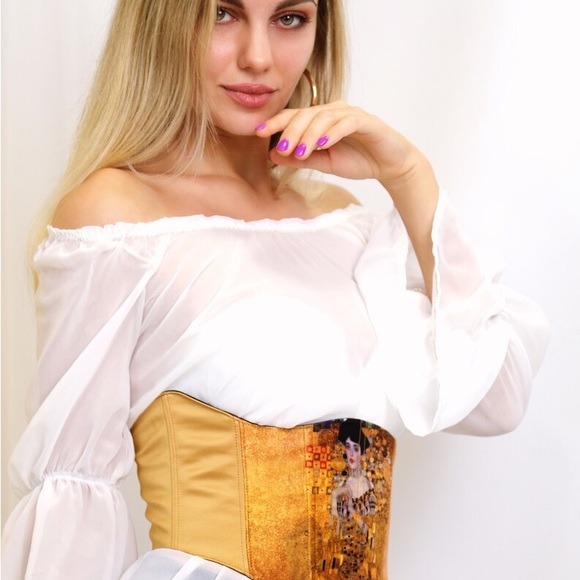 Gold Underbust Corset Belt Inspired By The Painting of Klimt “Adele” - Picture 4 of 7
